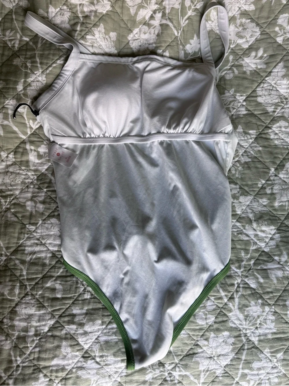 Shade & Shore Olive Green One-Piece Swimsuit with White Trim
